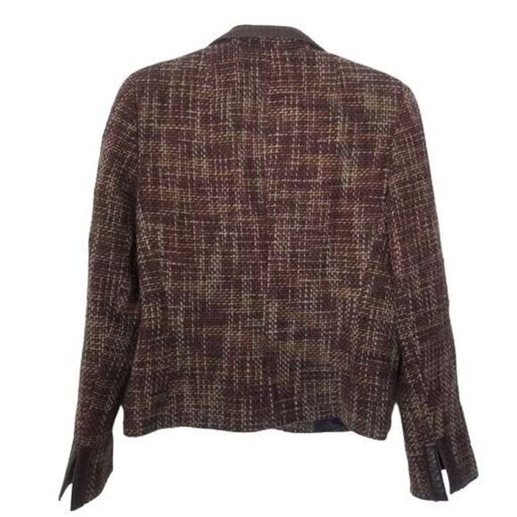 Arkis Womens Wool Alpaca Tweed Blazer Size 8 Leather Trim Dark Academia Career - Picture 10 of 10